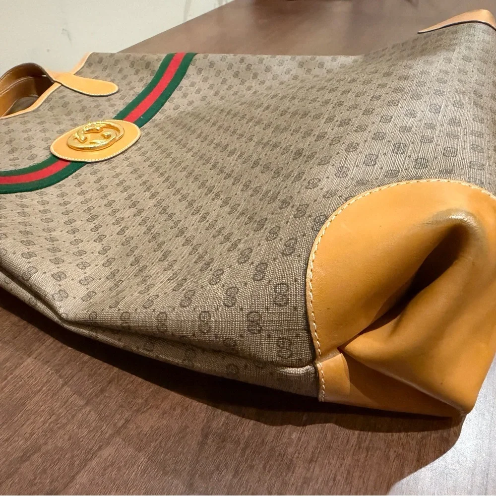 Gucci Beige Tote with Yellow and Green-Red Stripe - Picture 5 of 9